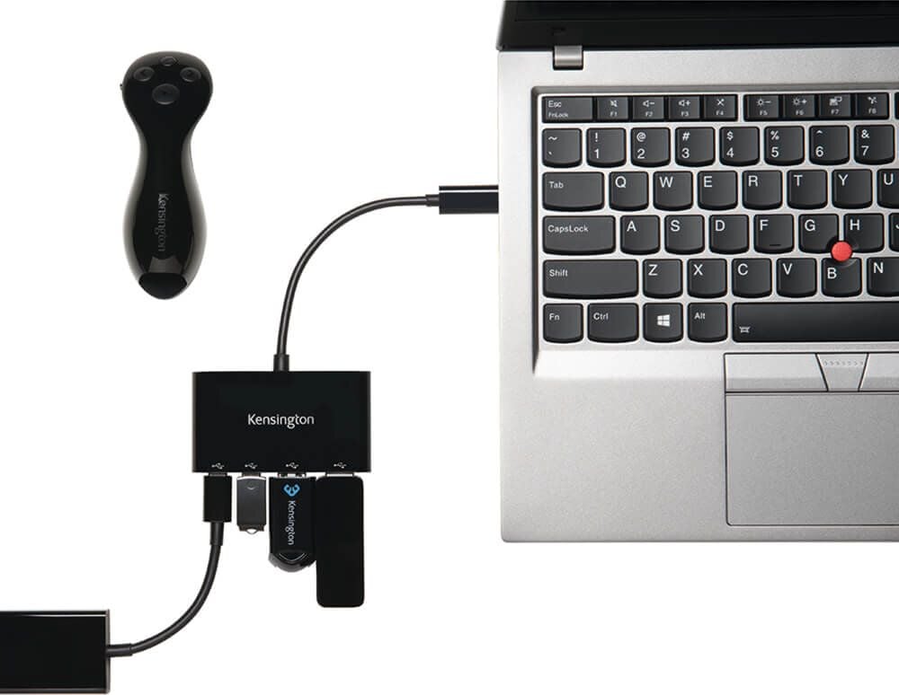 USB-Hub Kensington CH1000 USB-C-Hub 1:4, 2x USB-A, 2x USB-C, für bis zu 4-USB Geräte,
schwarz