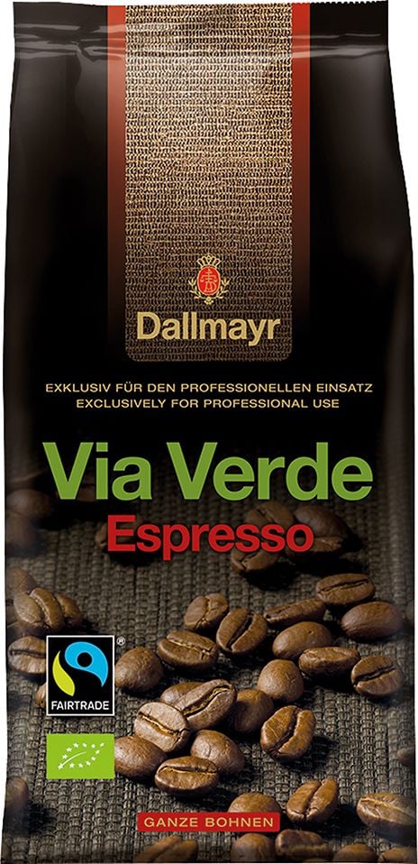 Kaffee Dallmayr BIO Kaffee Via Verde Espresso, ganze Bohnen, ungemahlen, Pack 1kg, BIO-zertifiziert DE-ÖKO-039