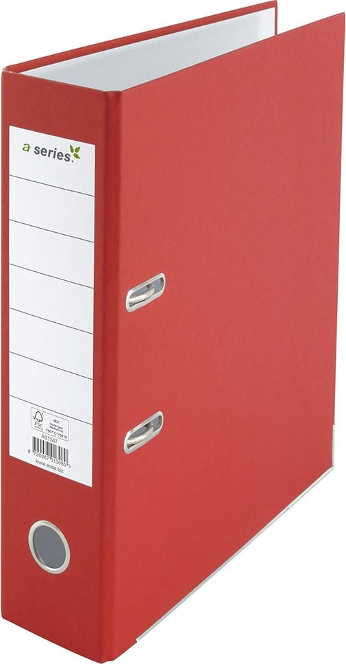 Ordner A4 a-series, 80mm, RC-Pappe, A4, 8cm Rücken, farbiger Kraftpapierbezug,
FSC, rot