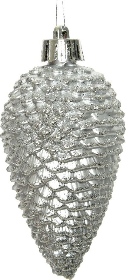 Weihnachtskugeln DECORIS Zapfen, 4,5x8cm (DxH) Polystyrol, Pack 6 Stück, silber