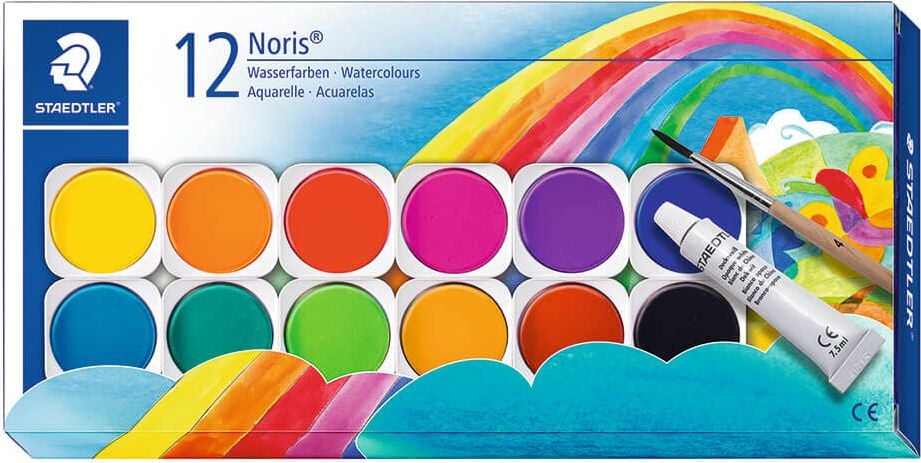 Deckfarbkasten Staedtler Noris Club 888 NC12, 12 Farben, 1 Deckweiß, 1 Feinhaarpinsel
(Größe 4)