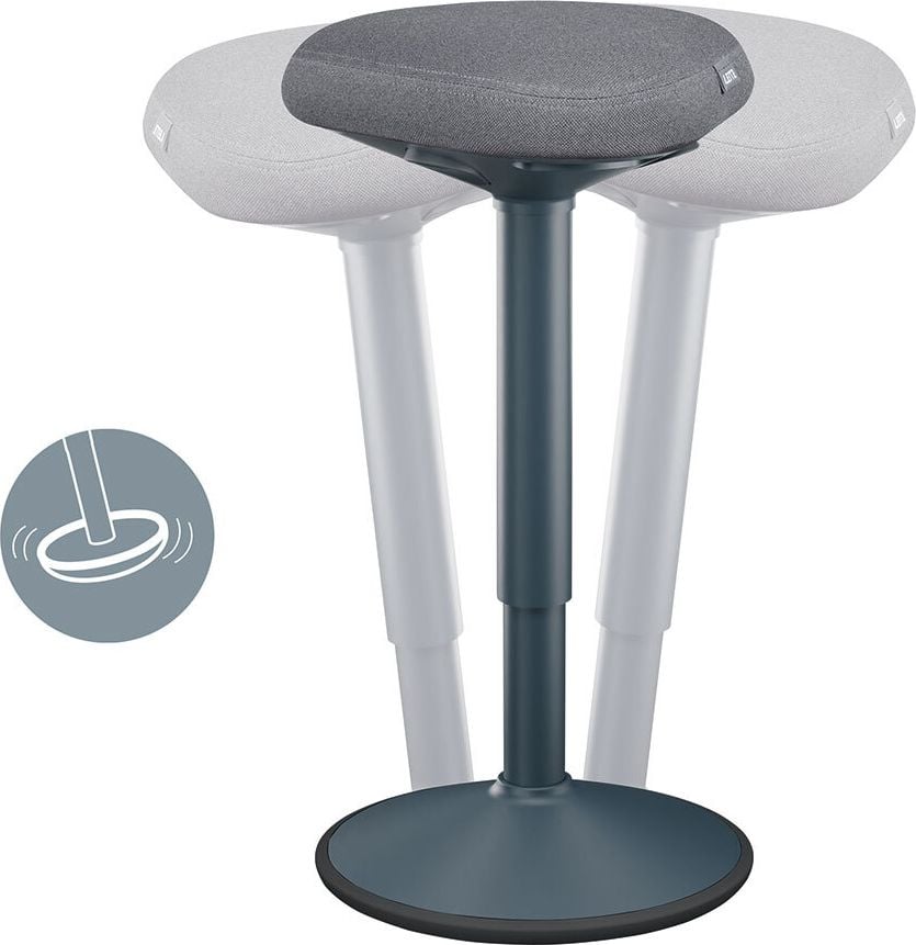 Sitzhocker Leitz Ergo Active 6545, 57-82cm Sitzhöhe, abgerundete Basis, dreieckiger Sitz, DDF-Komfortsitz, 1-Bein-Gestell, hellgrau