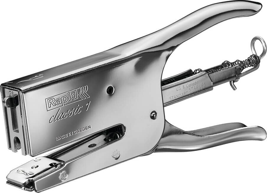 Heftzange Rapid Classic K1 10510602, bis 50 Blatt, Einlegetiefe: 56mm, für 26/6
und 26/8+ Klammern, silber, silber