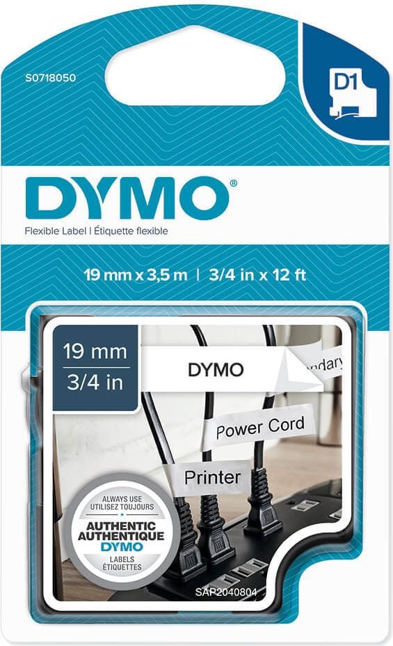 Schriftbänder Dymo D1 16954/S0718050, schwarz auf weiß, 19mm/3,5m, Nylonband