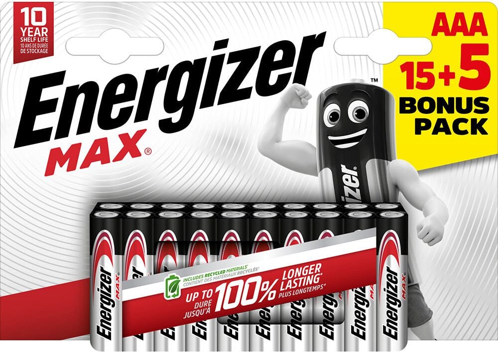 Batterien Energizer Max Micro Bonuspack 15+5 (AAA), 1,5 V, bis zu 10 Jahre Leistungserhalt, Bonuspack 20 Stück (5 Stück gratis)