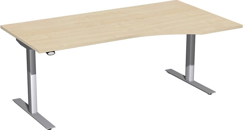 Hubschreibtisch Geramöbel Elektro Flex S-08F1811, 180x100cm (BxT), 65-125cm Höhe, Freiform
rechts, T-Fuß silber, ahorn