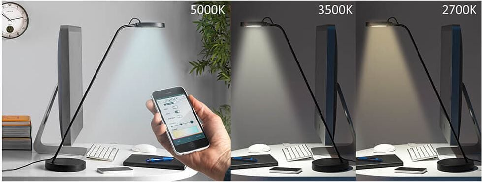 LED-Schreibtischleuchte Unilux EYELIGHT 400093835/400095547, 9 W, LED (warmweiß-tageslichtweiß), 100lm,
Bluetooth, Beleuchtungsstärke und
Farbtemperatur stufenlos über App
einstellbar, Standfuß, grau