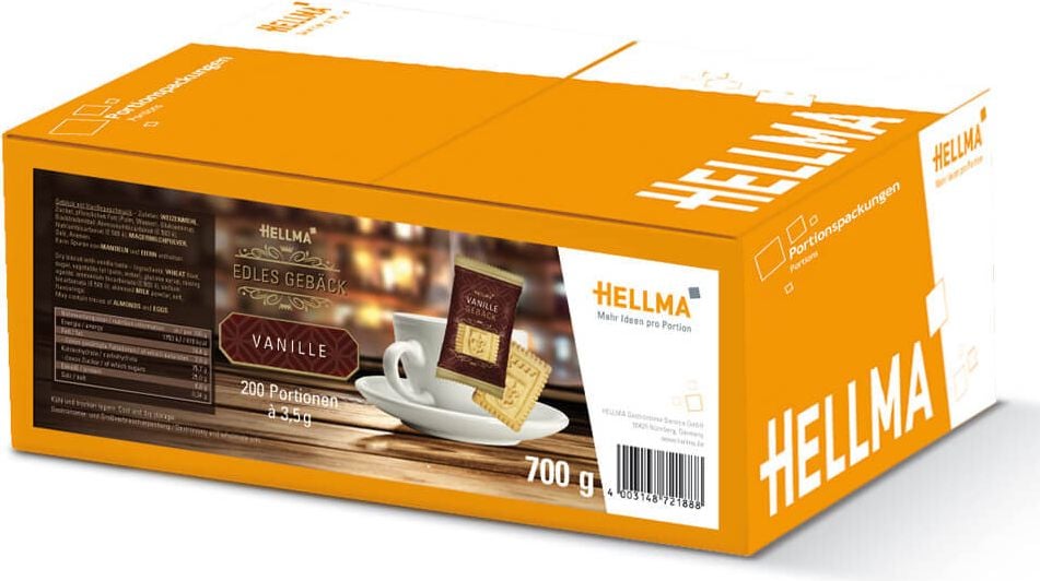 Gebäck Hellma Edles Gebäck Vanille 70102188, Karton mit 200 Portionen à 3,5g, einzeln
eingeschweißt