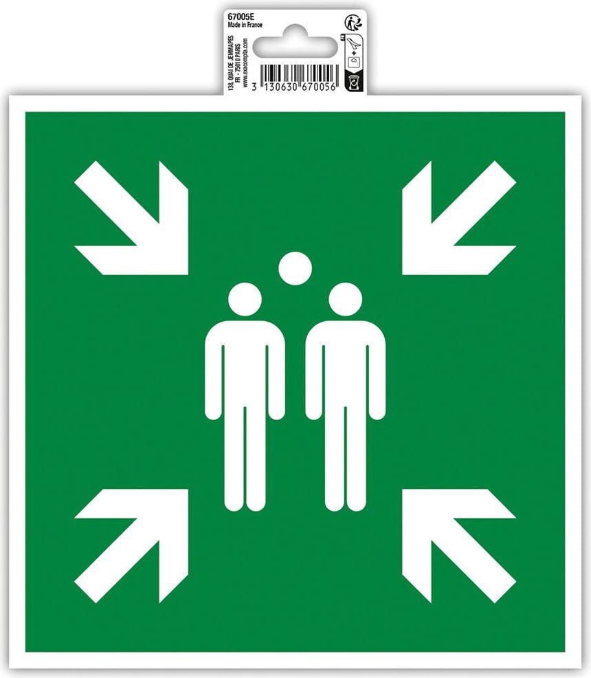 Hinweisschilder Exacompta 67005E Sammelstelle, 20x20cm, selbstklebend, PVC, rutschfest nach Norm R10, grün/weiß