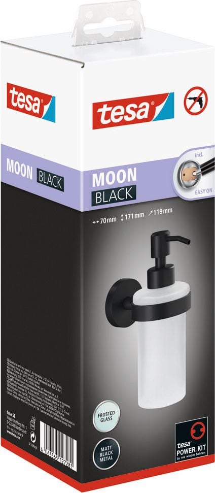 Seifenspender Tesa MOON BLACK 40565-00000-00, Set: Halterung (mattschwarz pulverbeschichtetes Metall), Spender (200ml Füllkapazität, satiniertes Glas), schwarz