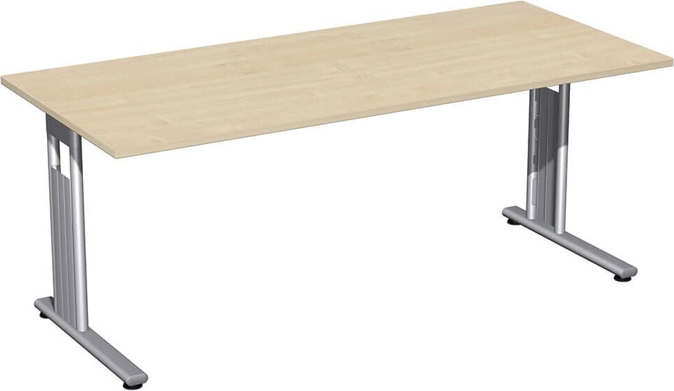 Schreibtisch Geramöbel C Fuß Flex S-618146, 180x72x80cm (BxHxT), rechteckig, C-Fuß silber, ahorn