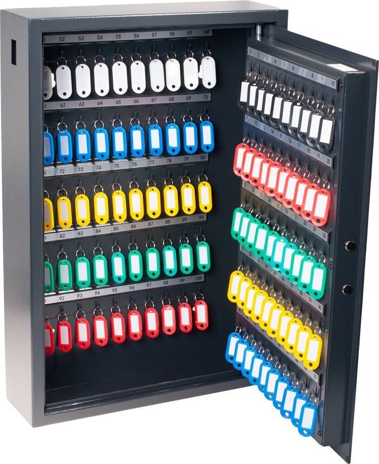 Schlüsselschrank pavo High Security Advanced 8025152, für 100 Schlüssel, Elektronik-Zahlenschloss und Fingerabdruck, Einwurfschlitz, dunkelgrau