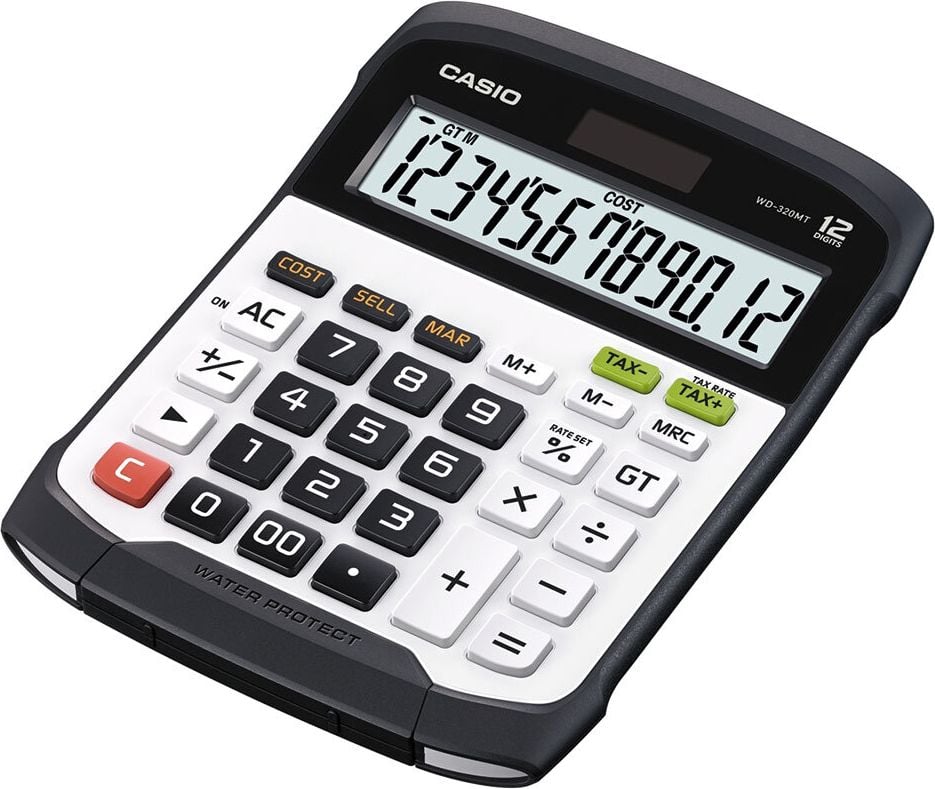 Tischrechner Casio WD-320MT, 12-stelliges LC-Display, Solar- und
Batteriebetrieb