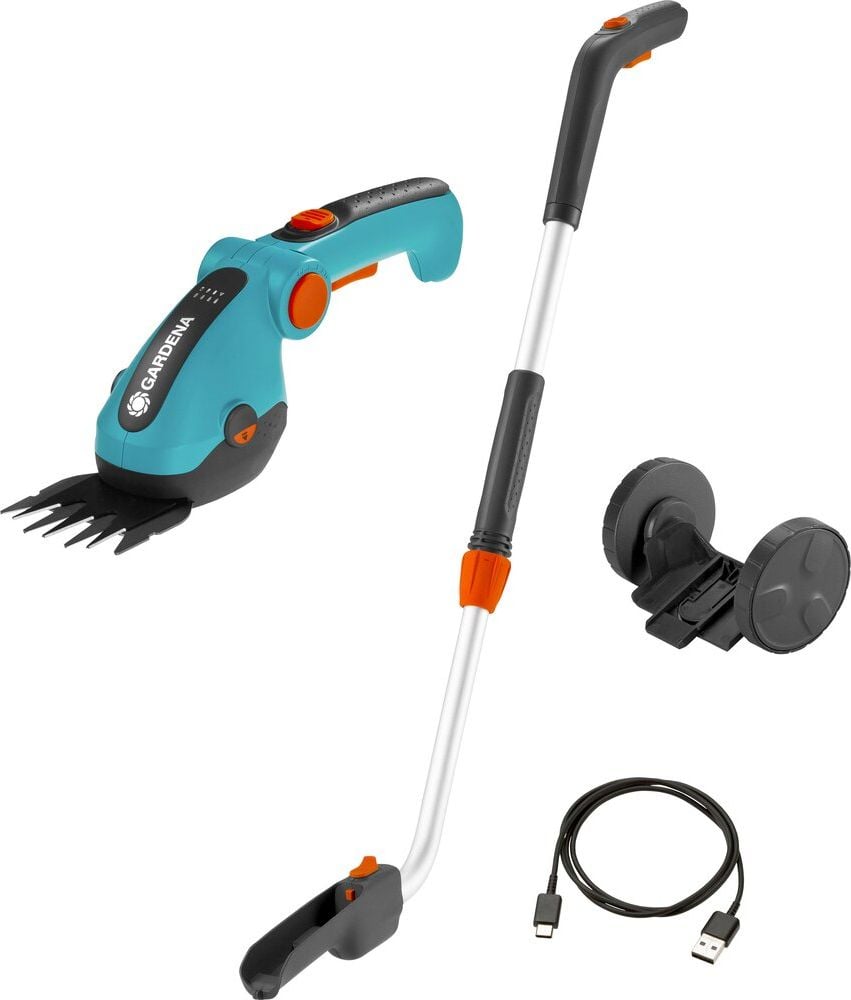 Grasschere GARDENA ComfortCut Li Set, Akku, inkl. USB-C Ladekabel, Laufräder und
Teleskopstiel