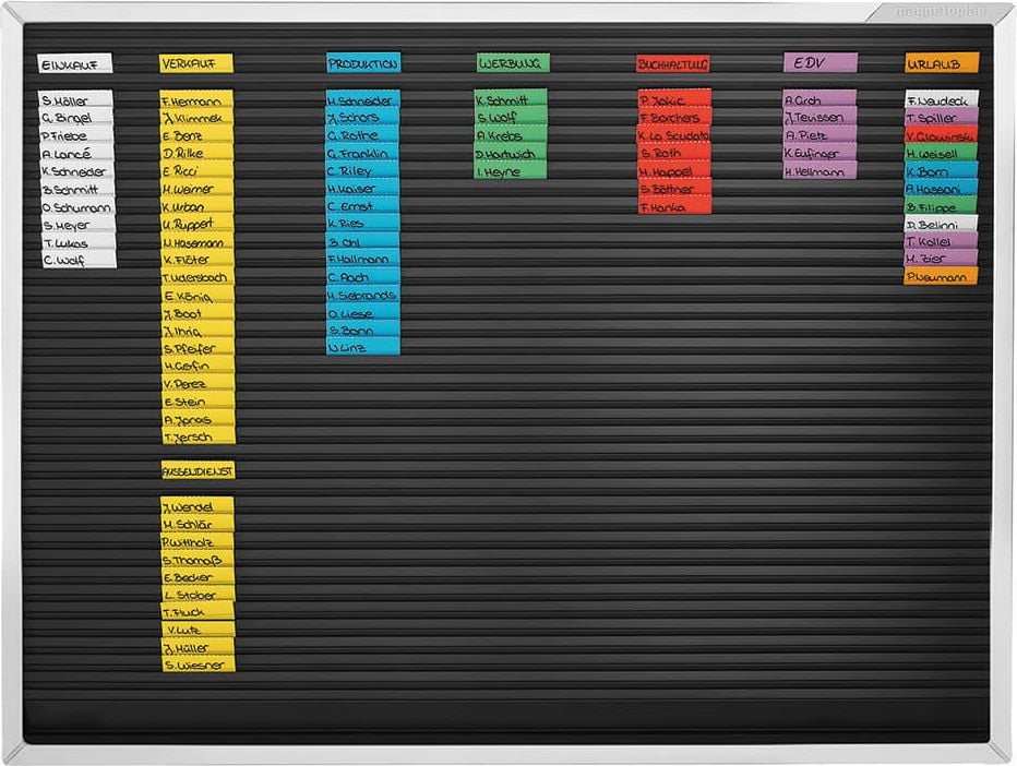 Stecktafel Magnetoplan Streifenstecktafel 48B 1245001, 80x61,8cm (BxH), 48 Planungsfelder/Bahnen,
ohne Spalten, schwarz