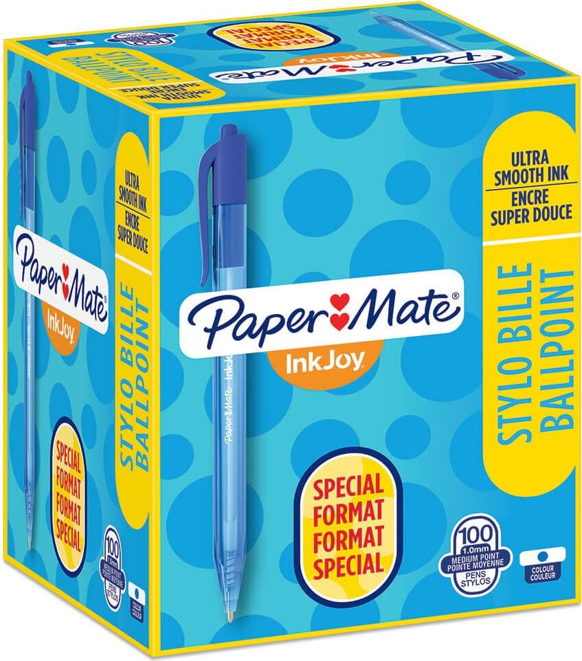 Kugelschreiber Papermate InkJoy 100RT 80+20 gratis, ca. 1,0mm, Einweg, Druckmechanik, Clip,
Gehäusefarbe=Schreibfarbe, Pack 80+20 Stück
GRATIS, schwarz
