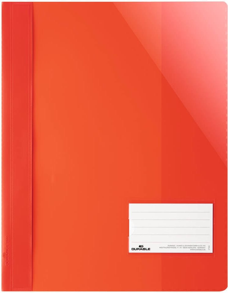 Schnellhefter Durable DURALUX A4 Überbreite 2690, Hartfolie, transparenter Vorderdeckel,
farbiger Rückdeckel, Innentasche, rot