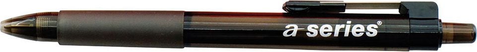 Kugelschreiber a-series Komfort, nachfüllbar, Schaftfarbe=Schreibfarbe,
gummierte Griffzone, Metallclip, schwarz