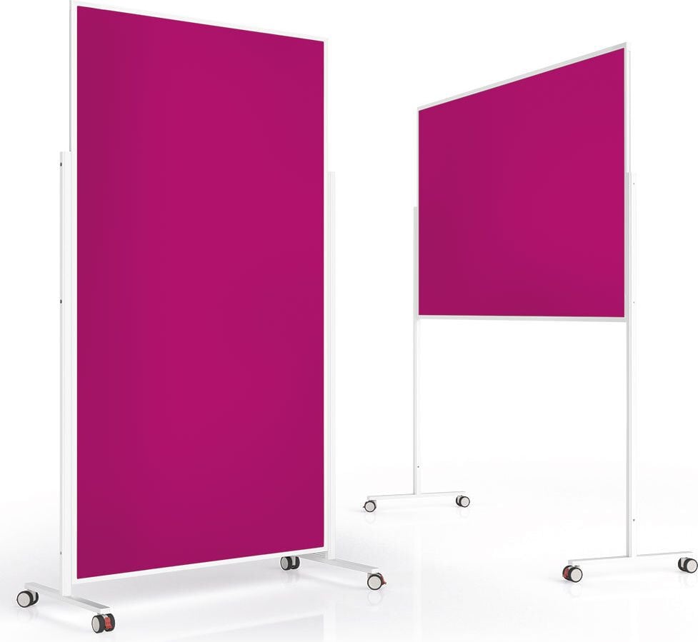 Moderationstafeln Magnetoplan Design VarioPin 11811, Tafel: 180x100cm, einteilig, pinnbarer Filz
farbig, Aluminumrahmen (weiß), Standfuß mit
Rollen, pink