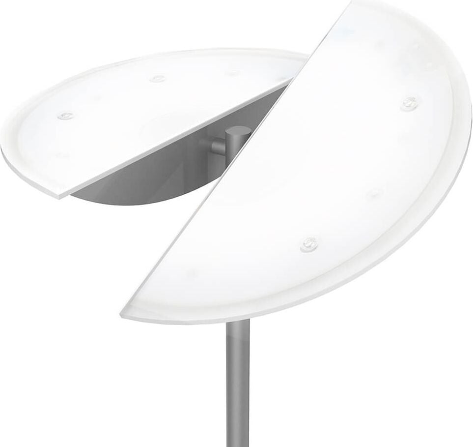 LED-Stehleuchte Unilux ZELUX 400100711, 2 x 20 W LED (warmweiß), 2000/2000lm,
direktes/indirektes Licht, sufenlos dimmbar,
2 variable Lichtschalen, 180cm hoch,
metallgrau