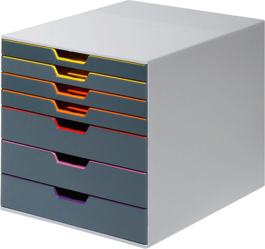 Schubladenbox Durable Varicolor 7 760727, für A4, 7 geschlossene Schubladen, ABS, Korpus grau, abgesetzte Farblinien