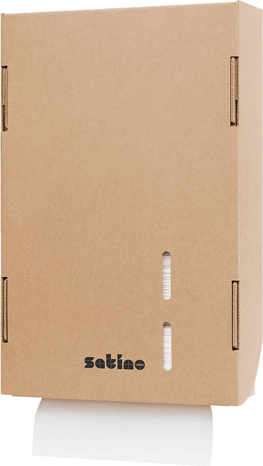 Papierhandtuchspender Satino by WEPA recycelbar 332850, Spendersystem PT2, 24x37x8,8mm (BxHxT),
Wellpappe, braun, inkl. 360 Blatt
Handtuchpapier