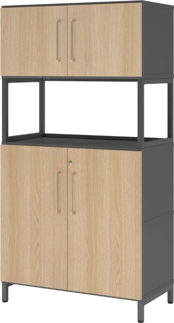Kombischrank Hammerbacher VFW48K5RU/G, Threespine-Klicksystem, 80 x 41,7 x 153,2 cm
(B x T x H), mit Stahlsockel, 4 Ordnerhöhen,
Korpus: graphit, eiche