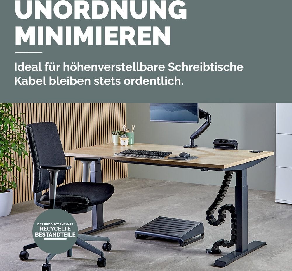 Kabelführung Fellowes CableSpine 100136871/10036872, 128,8cm, 4 getrennte Kabelkanäle, für höhenverstellbare Tische bis 130 cm, schwarz