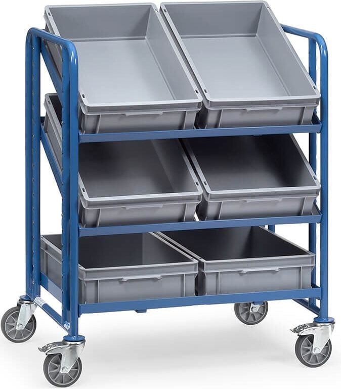 Transportwagen fetra Eurokastenwagen 2392, 82x61cm Ladefläche, 3 Etagenrahmen, 6
Eurokästen, bis 250kg