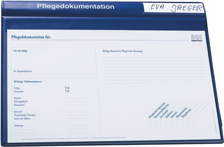 Patienten-Dokumentationsmappe Eichner system-line, 5 Heftmechaniken, 8 Klarsichttaschen, 4 Registerblätter, Kunststoff, Druck Pflegedokumentation, grün