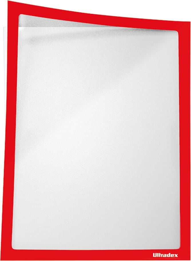 Inforahmen Ultradex Infotaschen ADMA 8890AM, A4 hoch/quer, magnetisch + adhäsiv, farbiger
Rand, Pack 5 Stück, rot