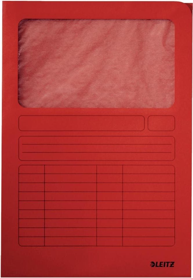 Sichtmappen Leitz 3950, A4, Karton (RC) 160 g/m², Sichtfenster aus
Pergamin, Linienaufdruck, rot
