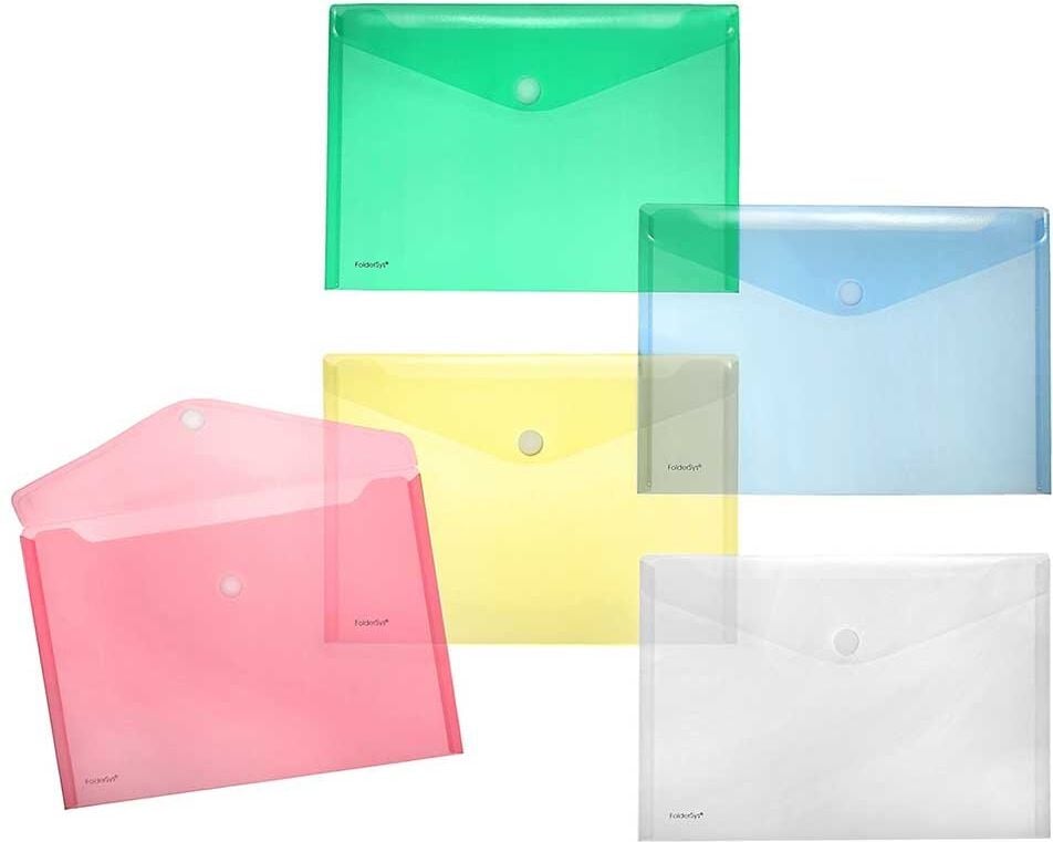 Dokumententaschen Foldersys A4 quer 40101-94, Klettverschluss, farbig sortiert, transluzent, Pack 10 Stück, sortiert