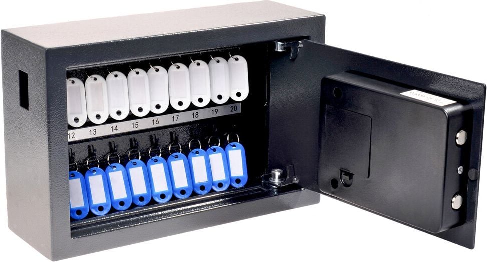 Schlüsselschrank pavo High Security Advanced 8025138, für 20 Schlüssel, Elektronik-Zahlenschloss und Fingerabdruck, Einwurfschlitz, dunkelgrau