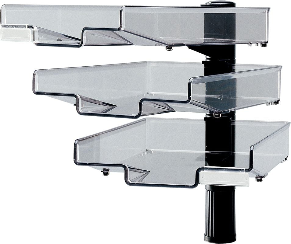 Ablagekorb-Schwenkflügler Hansa h5033002/h5033004, für A4, 3 Etagen, 3 Ablageschalen mit je 3kg Tragfähigkeit, 360 Grad schwenkbar, Universalzwinge, schwarz