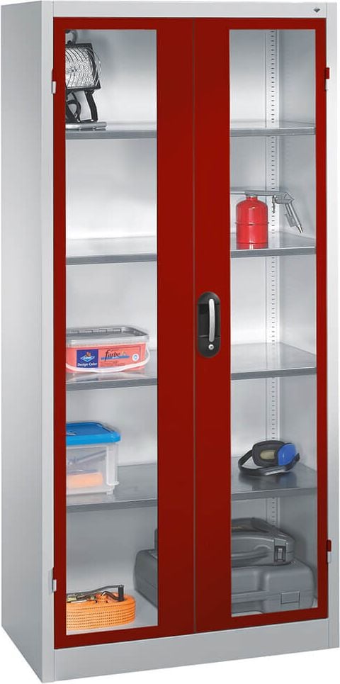 Werkstattschrank CP Serie 89 Werkzeugschrank 8921-055, 93x195x50cm (BxHxT), 4 Böden,
2 Sichtfenster-Flügeltüren, rot