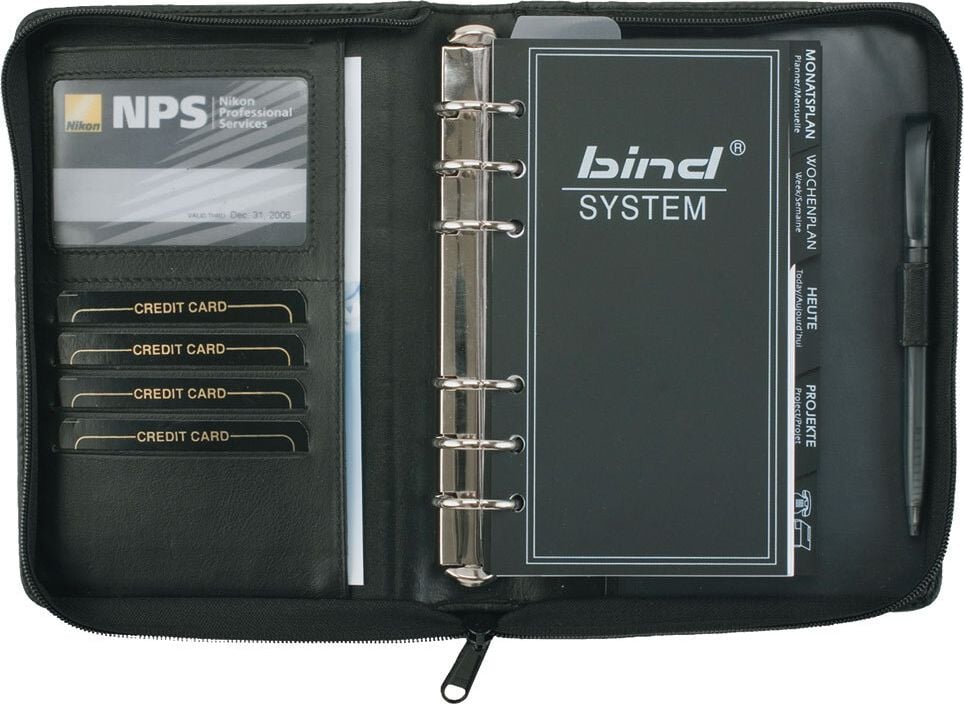 Terminplaner bind Systemplaner Manager A6 10100-1, Echtleder, Reißverschluss, schwarz