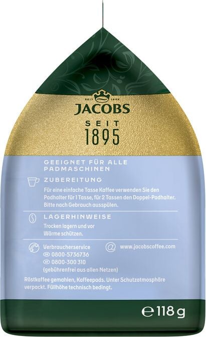 Kaffeepads Jacobs Crema Mild 4056758, kompatibel mit Senseo Padmaschinen, Pack 18 Stück