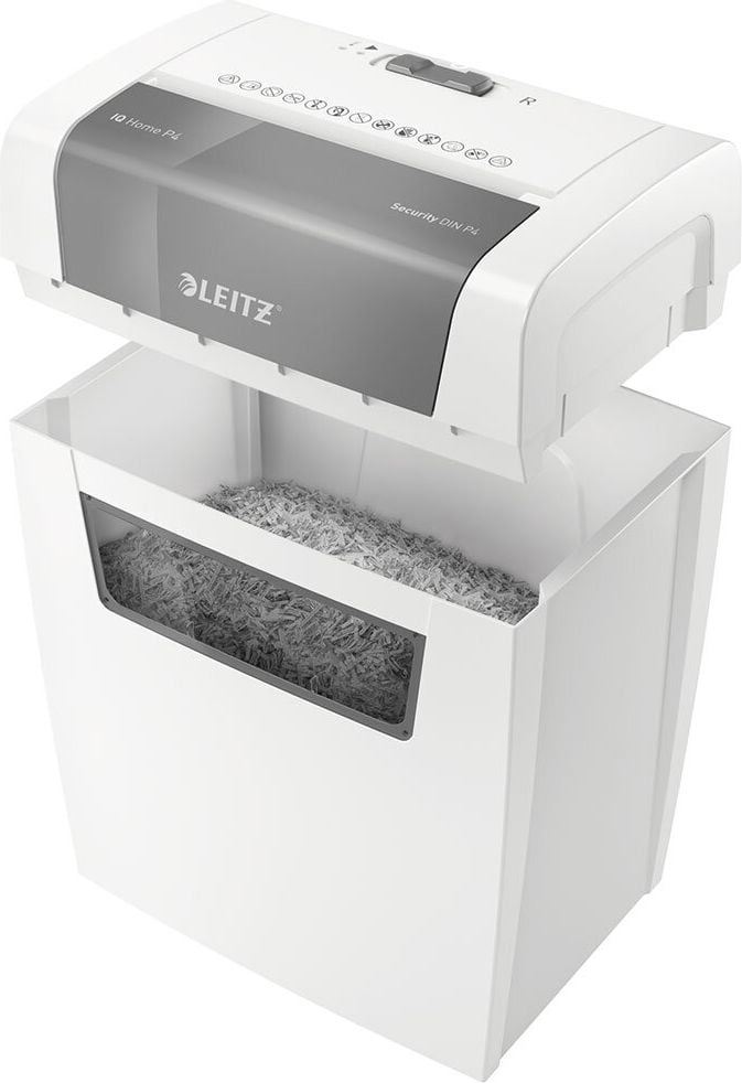 Aktenvernichter Leitz IQ Home 80340000, 4x28mm Partikelschnitt, ca. 6 Blatt, 15 Liter Behälter