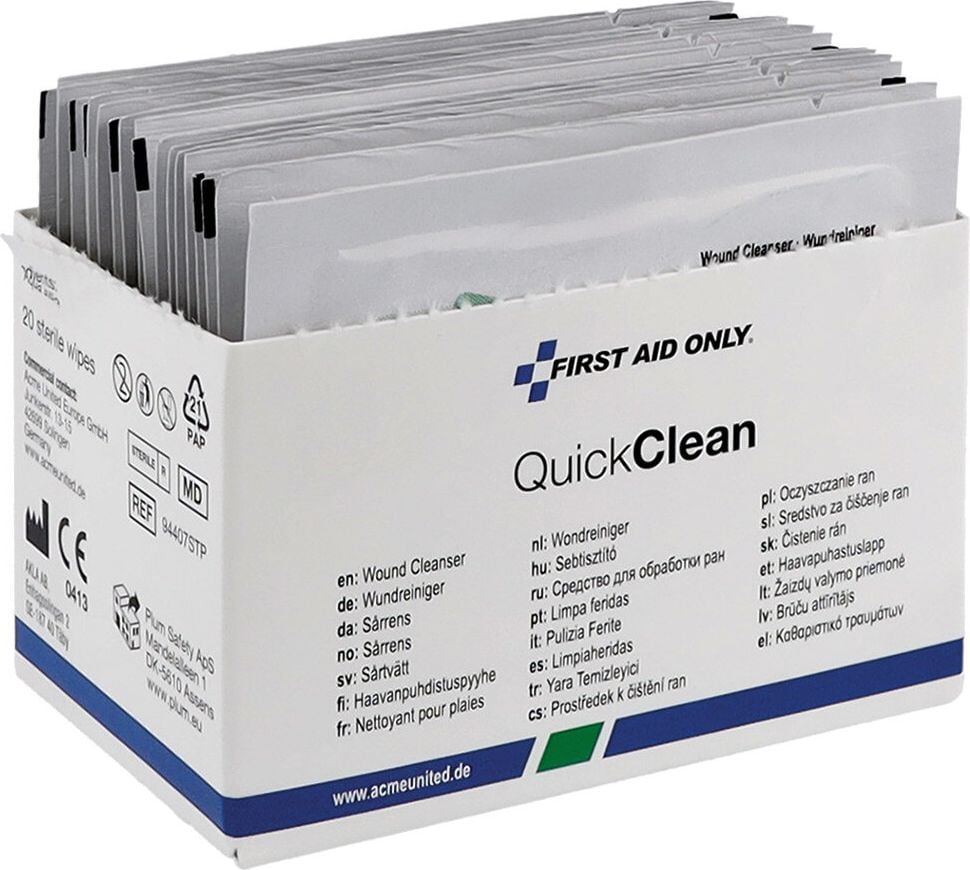 Erste Hilfe Wundreinigungstücher First Aid Only QuickClean, 13x20cm, Pack 20 Stück, steril