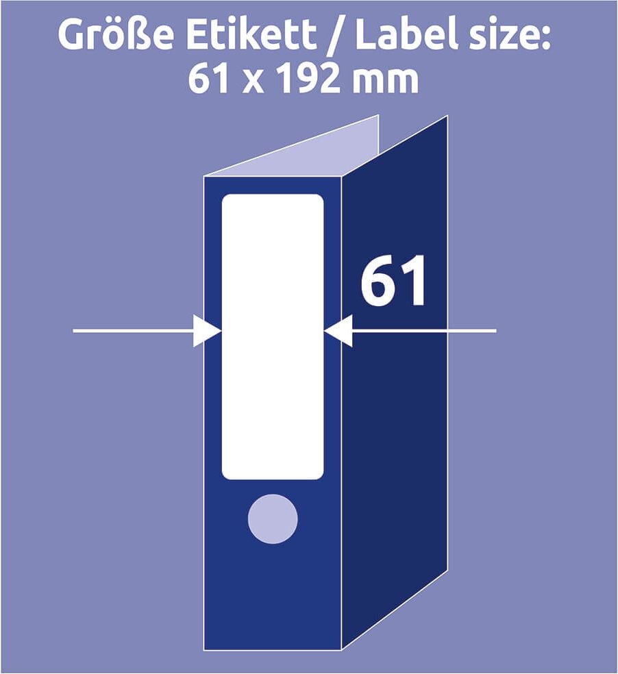 Rückenschilder Zweckform L4761-100 ultragrip, breit/kurz, 192x61mm, auf A4, weiß, Pack 100
Blatt/400 Stück