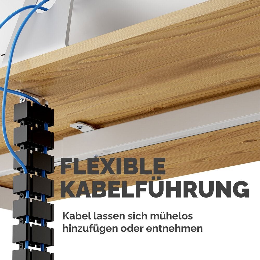 Kabelführung Fellowes CableSpine 100136871/10036872, 128,8cm, 4 getrennte Kabelkanäle, für höhenverstellbare Tische bis 130 cm, schwarz
