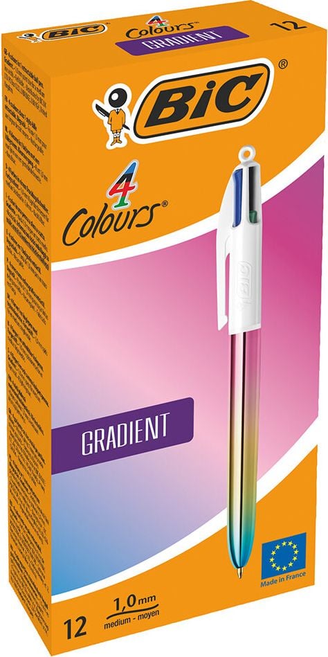 Vierfarbkugelschreiber BIC 4 Colours Gradient 511034, Schreibfarben: blau, schwarz, grün und rot, nachfüllbar, Schaft: Metallic-Farbverlauf