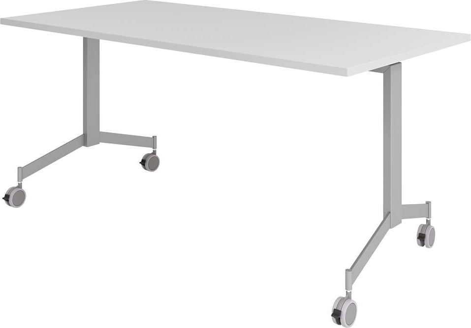 Klapptisch fahrbar Hammerbacher VKF16, 160x75x80cm (BxHxT), rechteckig,
T-Fuß-Gestell silber mit Rollen, grau