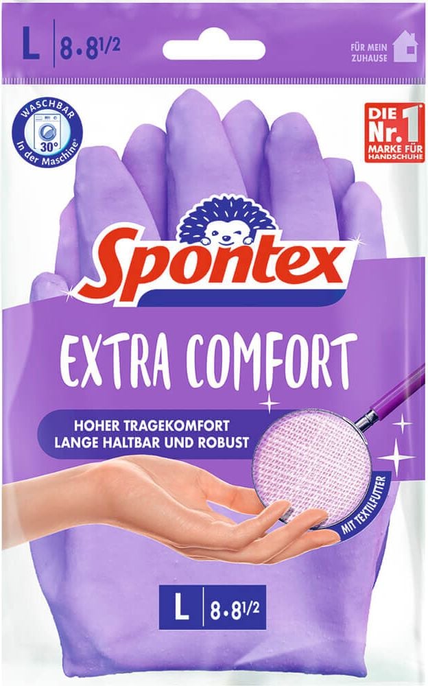 Allzweckhandschuhe Spontex Extra Comfort 1230701, Naturlatex, Baumwollinnenfutter, lila, Pack 1
Paar, Größe L
