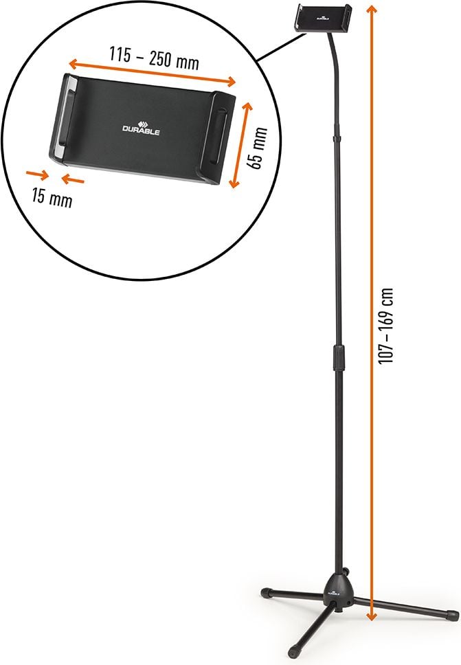 Tablethalterung Durable TWIST FLOOR 894201, für 4,7-13 Zoll Tablets im Hoch- und Querformat, Bodenständer, schwarz, schwarz