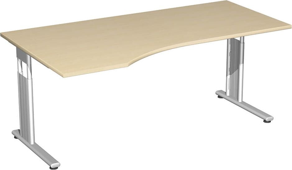 Schreibtisch Geramöbel C Fuß Flex S-617306, 180x100cm (BxT), 68-82cm Höhe, Freiform
links, C-Fuß silber, ahorn