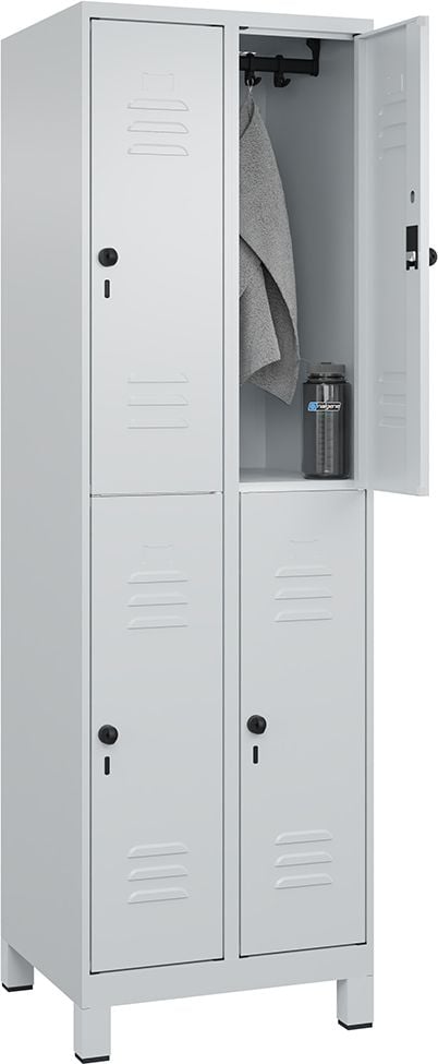 Spind CP Classic PLUS Garderobenschrank 080310-20, 60x195x50cm (BxHxT), mit Füßen, 2-stöckig, 4
Abteile je 30cm breit, Drehriegelverschluss, hellgrau