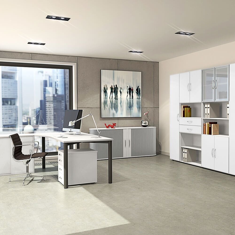 Aktenschrank Geramöbel Flex S-382101, 100x83x40cm (BxHxT), 1 Querrollladen, 1
Fachboden, 2 Ordnerhöhen, Bogengriff, hellgrau
