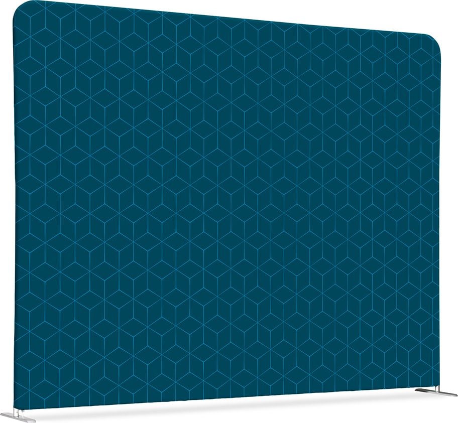 Stellwand Showdown Displays Raumteiler 200-250 Hexagon, 100x200cm, Zipper-Banner Slim mit beidseitigem Textildruckdesign, 100% Polyester, B1 feuerfest, Standfüße, petrol
